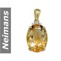 8.52 ct Citrine & White Sapphire Pendant 14kt Gold