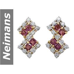 2.74 ct Violet Red Spinel & White Sapphire Earrings 14kt Gold