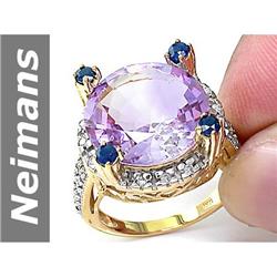 10.99 ct Rose Pink Amethyst & Sapphire & Diamond Ring 14kt Gold