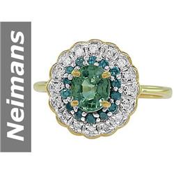 1.25 ct Blue Diamond & Green Sapphire & Diamond Ring 14kt Gold