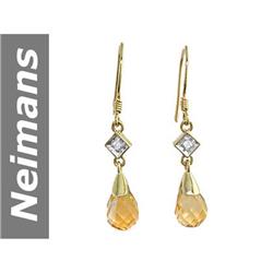 4.22 ct Citrine & Diamond Earrings 14kt Gold
