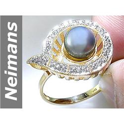 8.5 MM Black Tahitian Pearl & Diamond Ring 14kt Gold
