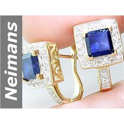 3.06 ct Blue & White Sapphire Earrings 14kt Gold