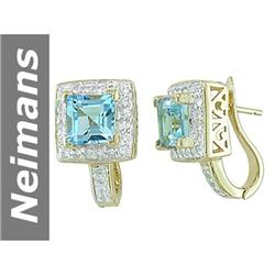 3.06 ct Blue Topaz & White Sapphire Earrings 14kt Gold