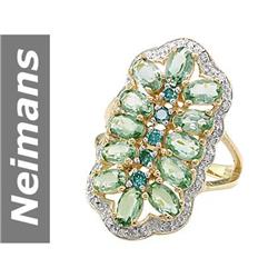 5.73 ct Blue Diamond, Green Sapphire & Diamond Ring 14kt Gold