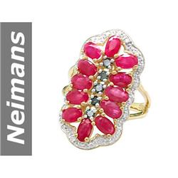 5.73 ct Blue Diamond, Ruby & Diamond Ring 14kt Gold