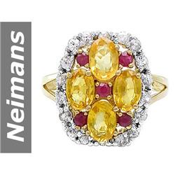 3.75 ct Ruby & Yellow & White Sapphire Ring 14kt Gold