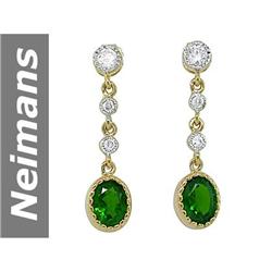 3.64 ct Chrome Diopside & Diamond Earrings 14kt Gold