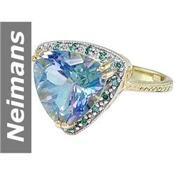 4.06 ct Blue Diamond & Mystic Cassiopeia Topaz Ring 14kt Gold