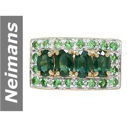 3.41 ct Green Sapphire & Tsavorite & Diamond Ring 14kt Gold