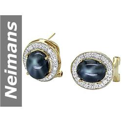 8.08 ct Star Sapphire & Diamond Earrings 14kt Gold