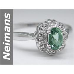 .64 ct Green Sapphire & Diamond Ring 14kt Gold !