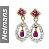 Image 1 : 2.74 ct Ruby & White Sapphire Earrings 14kt Gold