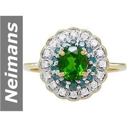 .97 ct Chrome Diopside, Blue Diamond & Diamond Ring 14kt Gold