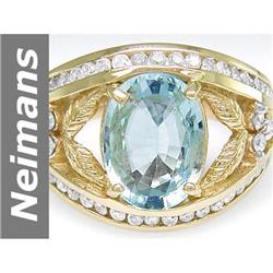 4.50 ct Aquamarine & Diamond Gents Ring 14kt Gold