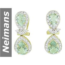6.24 ct Green Amethyst & White Sapphire Earrings 14kt Gold