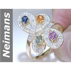 1.00 ct Blue, Green, Orange, Pink Sapphire & Diamond Ring 14kt Gold