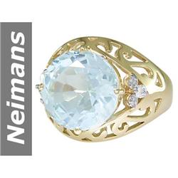 6.18 ct Aquamarine & Diamond Gents Ring 14kt Gold