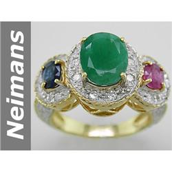 3.90 ct Emerald, Ruby, Sapphire & Diamond Ring 14kt Gold