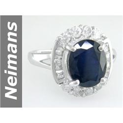 5.20 ct Blue & White Sapphire & Diamond Ring 14kt Gold