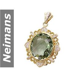 19.63 ct Green Amethyst & Diamond Pendant 14kt Gold