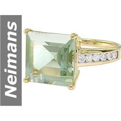 4.80 ct Green Amethyst & Diamond Ring 14kt Gold