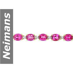 28.05 ct Mystic Hot Pink Topaz & White Sapphire Bracelet 14kt Gold