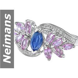 1.76 ct Blue, Pink Sapphire & Diamond Ring 14kt Gold