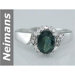 Rare 1.52 ct Green Sapphire & Diamond Ring 14kt Gold