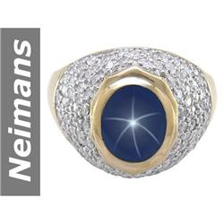 5.75 ct Star Sapphire & Diamond Gents Ring 14kt Gold
