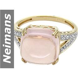 8.41 ct Rose Quartz & Diamond Ring 14kt Gold
