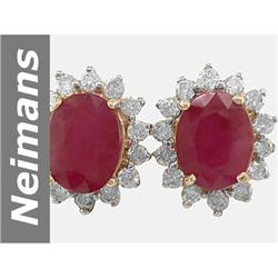 5.60 ct Ruby & White Sapphire Earrings 14kt Gold