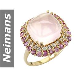 10.54 ct Pink, White Sapphire & Rose Quartz Ring 14kt Gold