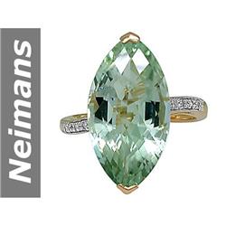 7.27 ct Green Amethyst & Diamond Ring 14kt Gold
