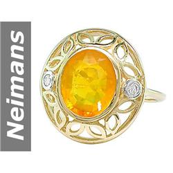 1.96 ct Fire Opal & Diamond Ring 14kt Gold