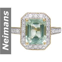 3.56 ct Green Amethyst & Diamond Ring 14kt Gold