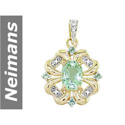 2.08 ct Green Amethyst & Green Sapphire & Diamond Pendant 14kt Gold