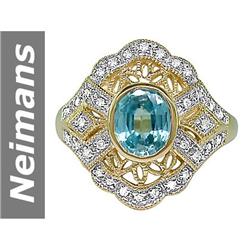2.36 ct Blue Zircon & Diamond Ring 14kt Gold