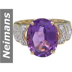 7.17 ct Amethyst & Diamond Ring 14kt Gold