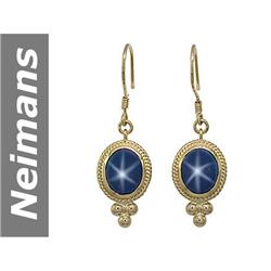 7.80 ct Star Sapphire Earrings 14kt Gold
