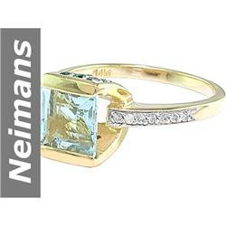 2.40 ct Aquamarine & Blue Diamond & Diamond Ring 14kt Gold