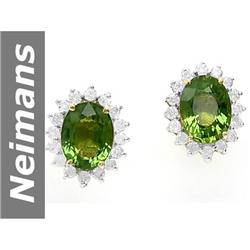 5.21 ct Green Apatite & Diamond Earrings 14kt Gold