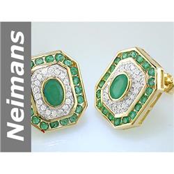 2.89 ct Emerald & Diamond Earrings 14kt Gold