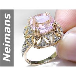 5.60 ct Pink Kunzite & Diamond Ring 14kt Gold