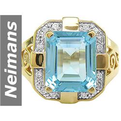 5.87 ct Blue Topaz & Diamond Ring 14kt Gold