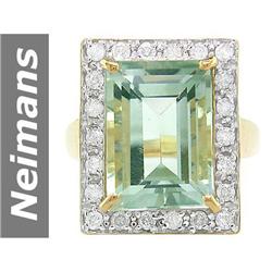 7.80 ct Green Amethyst & Diamond Ring 14kt Gold