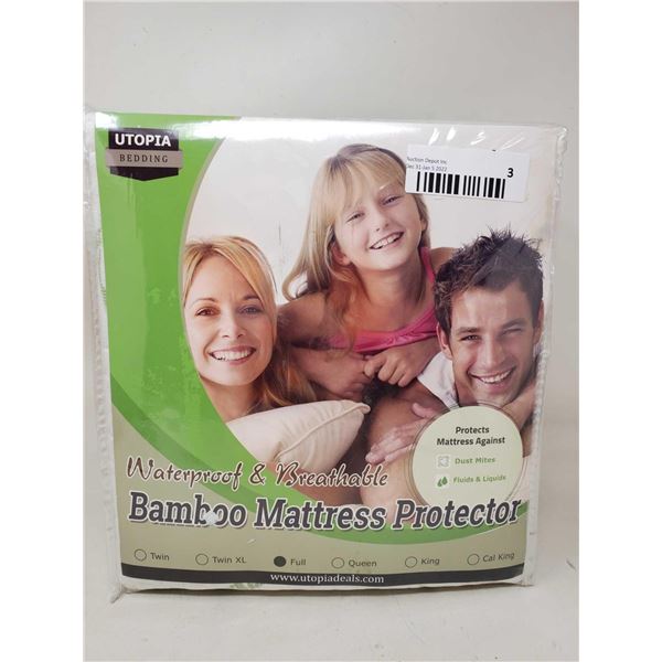 Utopia Waterproof & Breathable Bamboo Mattress Protector- Full Size