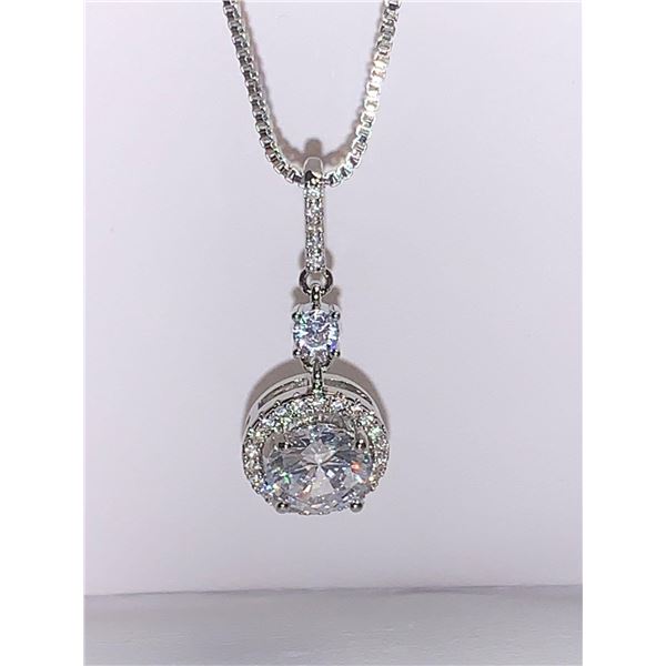 Round Cut 1.0 Carat Solitaire cluster Pendant and Chain Set NEW