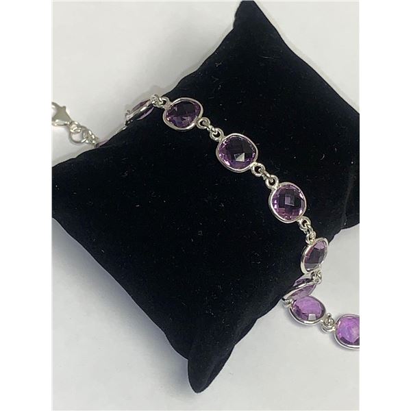 Ladies .925 Silver Tennis Style Bracelet set with 10.8 Carats of Amethyst Stones Bracelet NEW