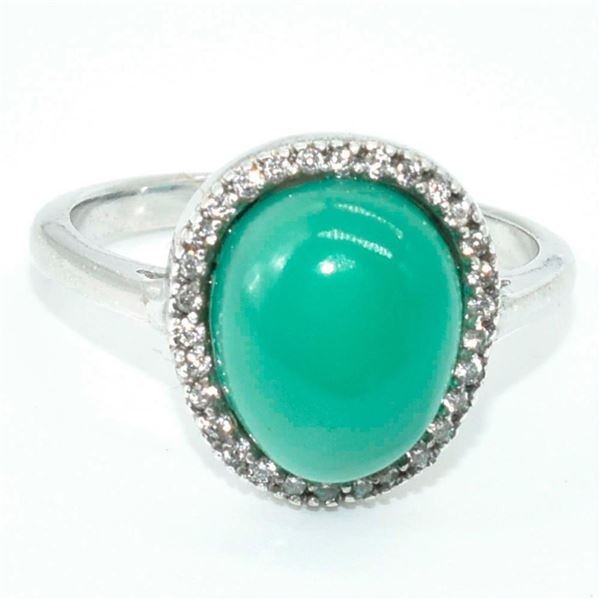 Silver Green Onyx Stone(3.6ct) Rhodium Plated Ring (~weight 3.65g) NEW size 7